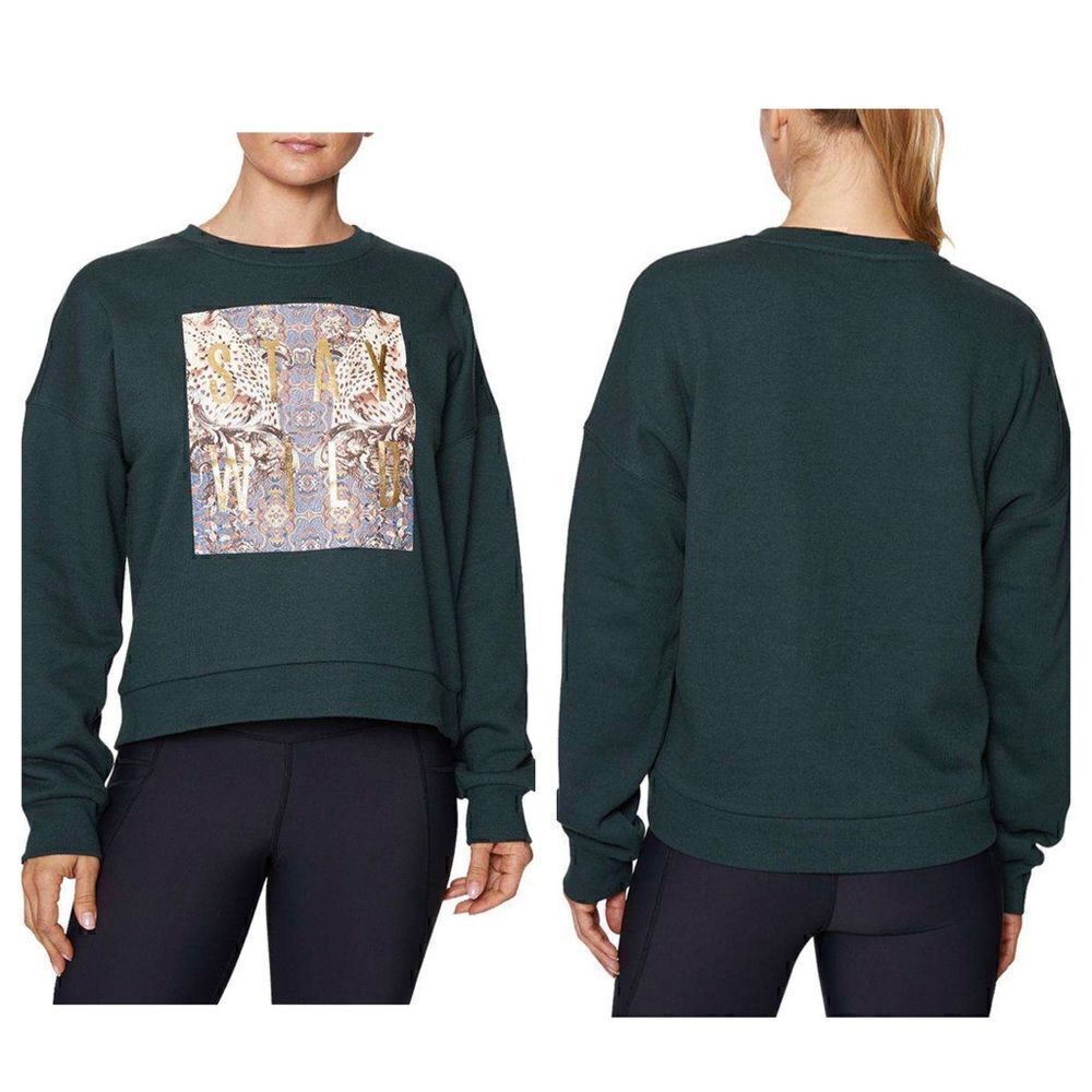 Betsey Johnson Performance Stay Wild Forest Green Fleece Sweater